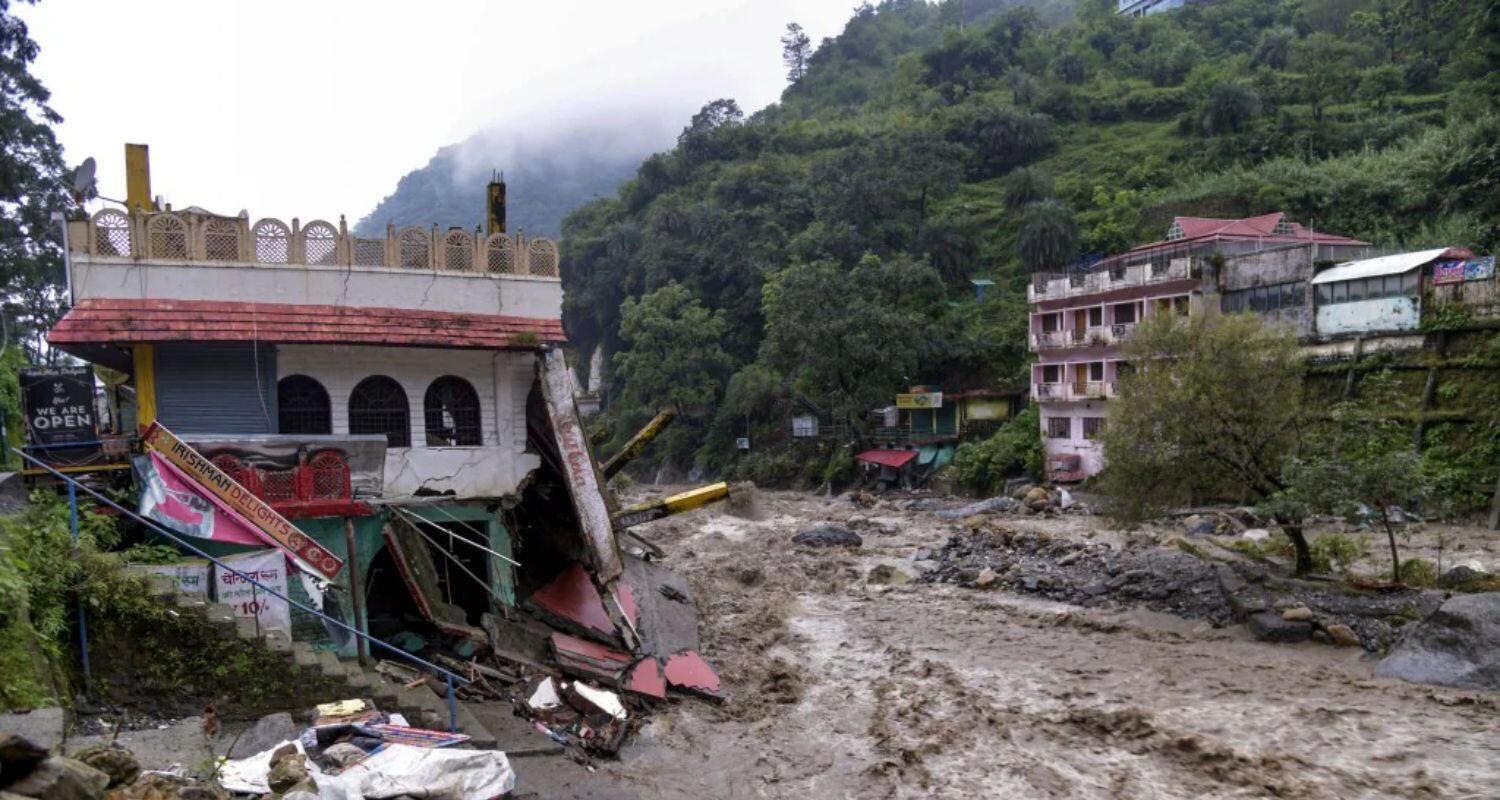A house near the river lies in ruins after a downpour triggered a cloudburst and landslides, at Sahastradhara, in Dehradun on Tuesday.
