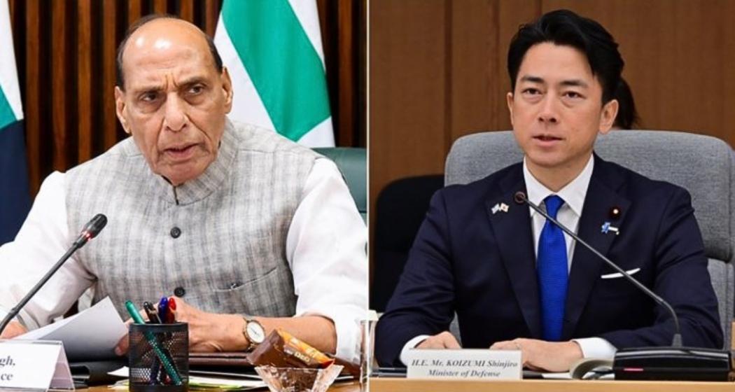 Defence Minister Rajnath Singh (L), Japanese Defence Minister Shinjiro Koizumi (R).
