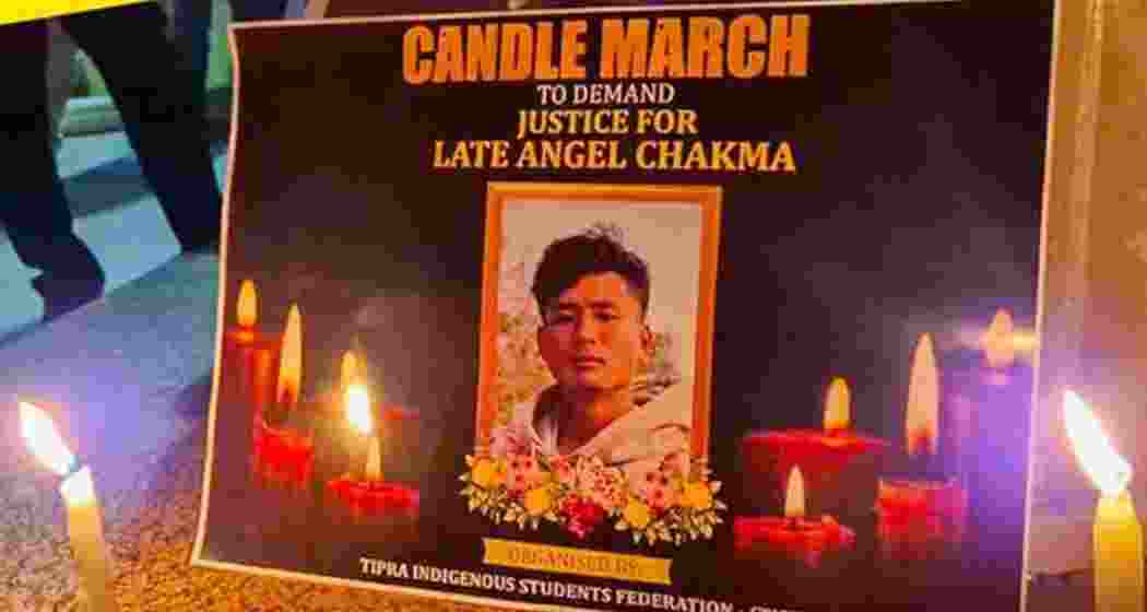 A condolence poster for Anjel Chakma is displayed during a protest demanding a national anti-racism law and swift justice after the Tripura student was brutally killed in Dehradun. A condolence poster for Anjel Chakma is displayed during a protest demanding a national anti-racism law and swift justice after the Tripura student was brutally killed in Dehradun.