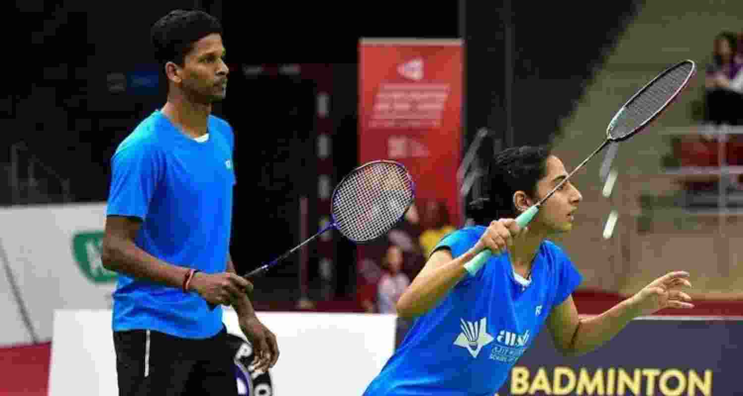 Sathish Kumar Karunakaran and Aadya Variyath in action in the opening round of the Indonesia Open Super 1000 badminton tournament,