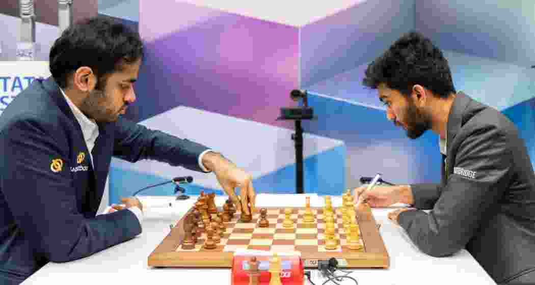 India’s Arjun Erigaisi and D. Gukesh in action during the Tata Steel Masters 2025 in Wijk aan Zee.  (Photo: Tata Steel Chess/X)