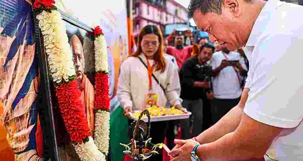 Pema Khandu lights a ceremonial lamp at the ‘Run for Unity’ in Itanagar, held by the state BJP to mark Rashtriya Ekta Diwas and commemorate Sardar Vallabhbhai Patel.