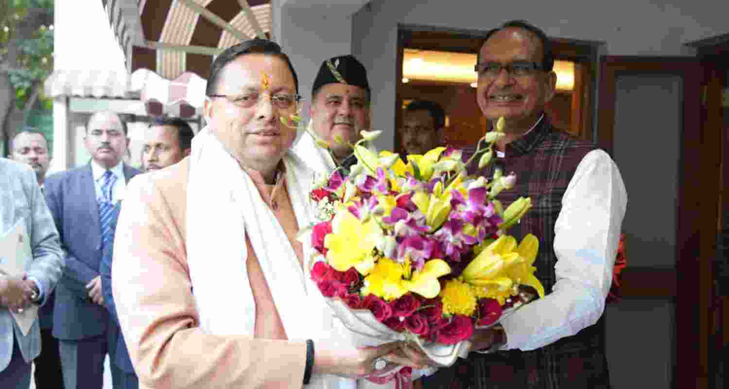 Uttarakhand CM Pushkar Singh Dhami meets Union Minister Shivraj Singh Chouhan. 