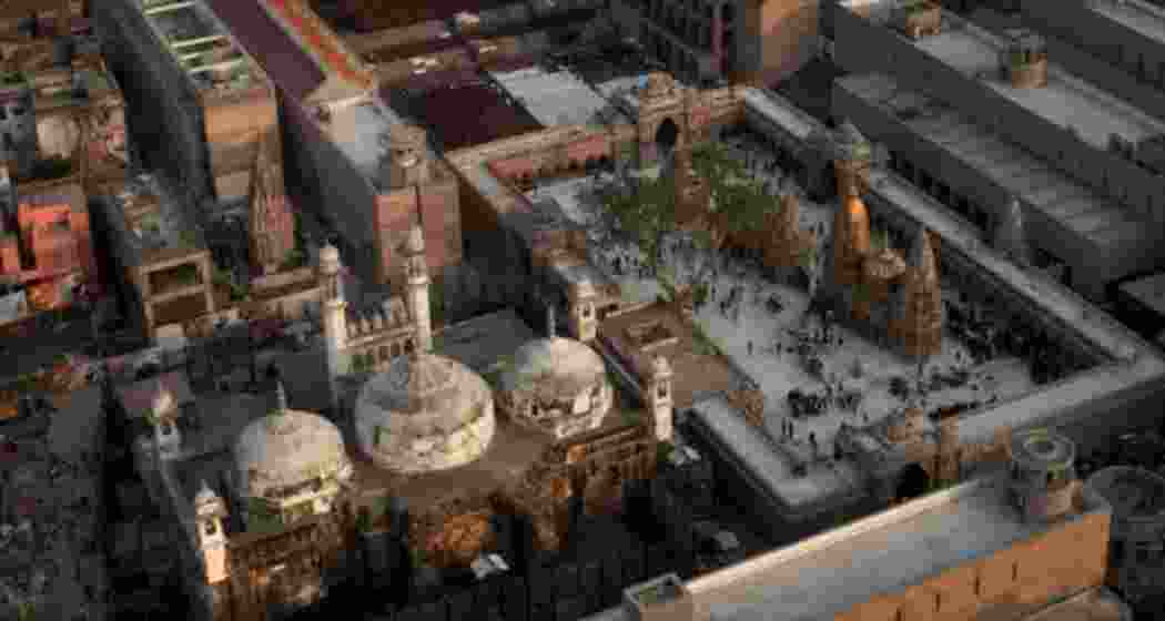 An aerial view of the Gyanvapi Mosque in Uttar Pradesh's Varanasi.
