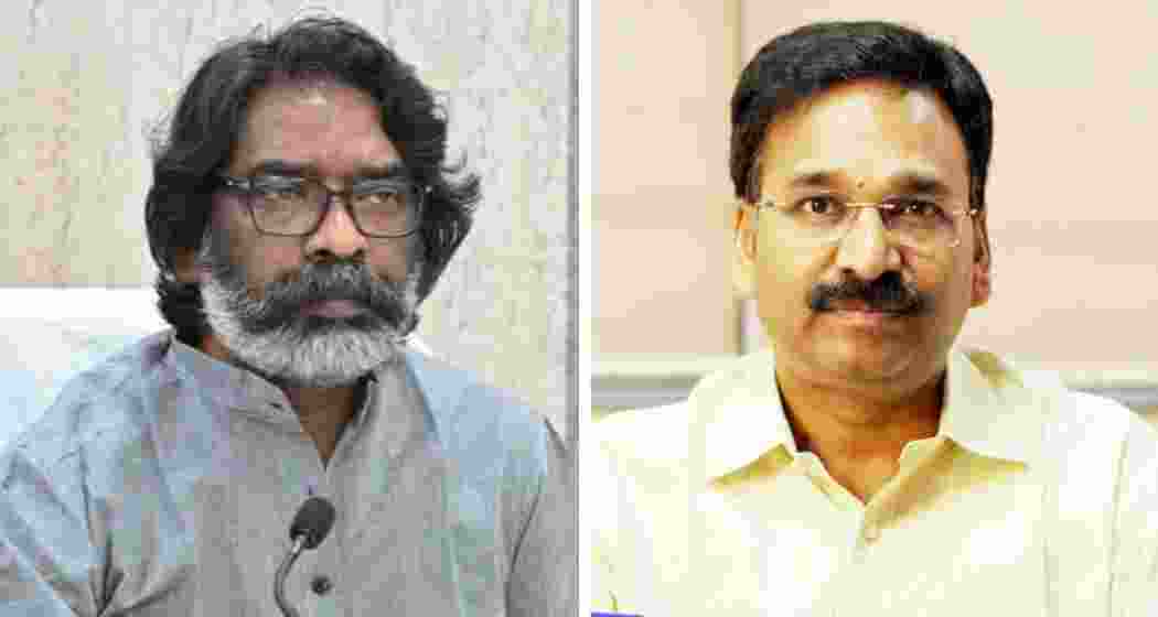 File photo of Chief Minister Hemant Soren and senior IAS officer Vinay Kumar Choubey. 