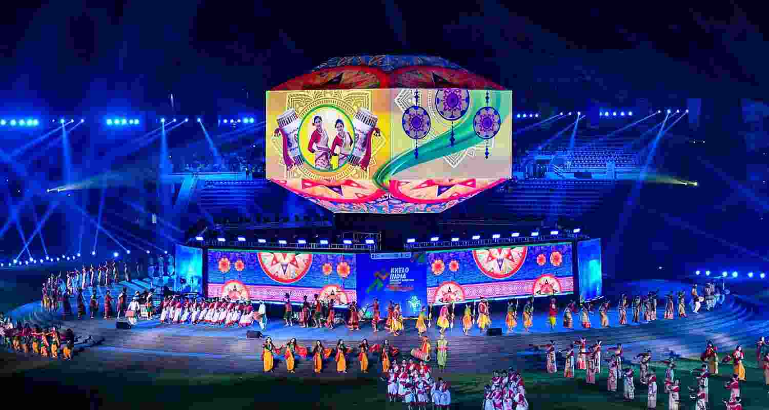 Performers in a grand event at the inauguration of the Khelo India University games in Guwahati.