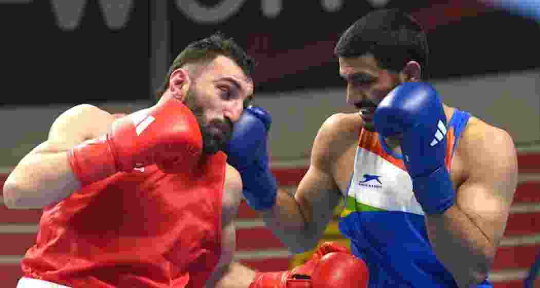 Lakshya Chahar (right) in action. 