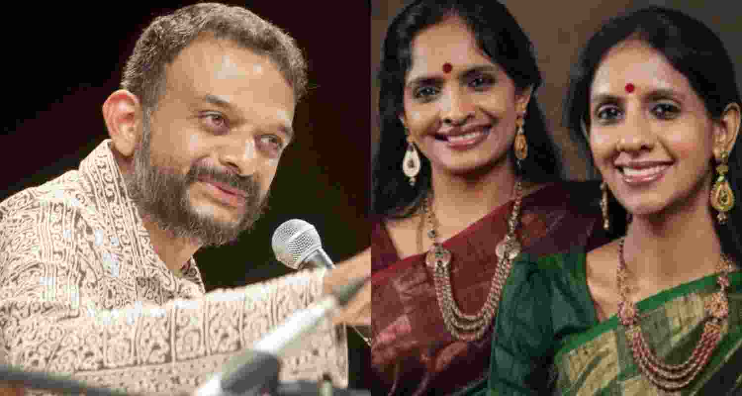 Singer TM Krishna (left), Carnatic vocalists Ranjani and Gayatri (Right).