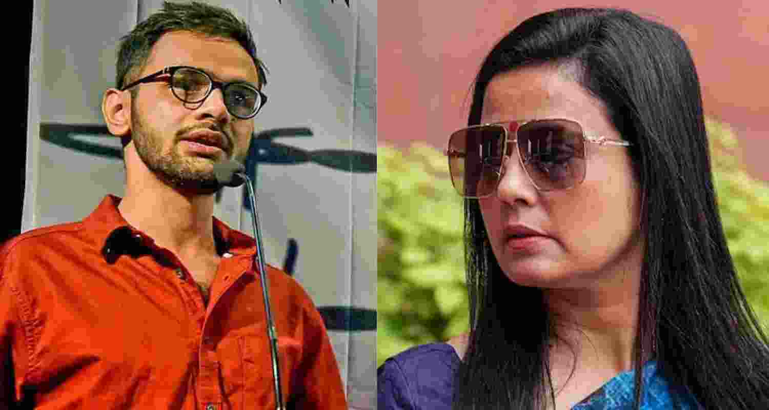 Accused in the 2020 Delhi riots conspiracy Umar Khalid (left) and Trinamool Congress MP Mahua Moitra.