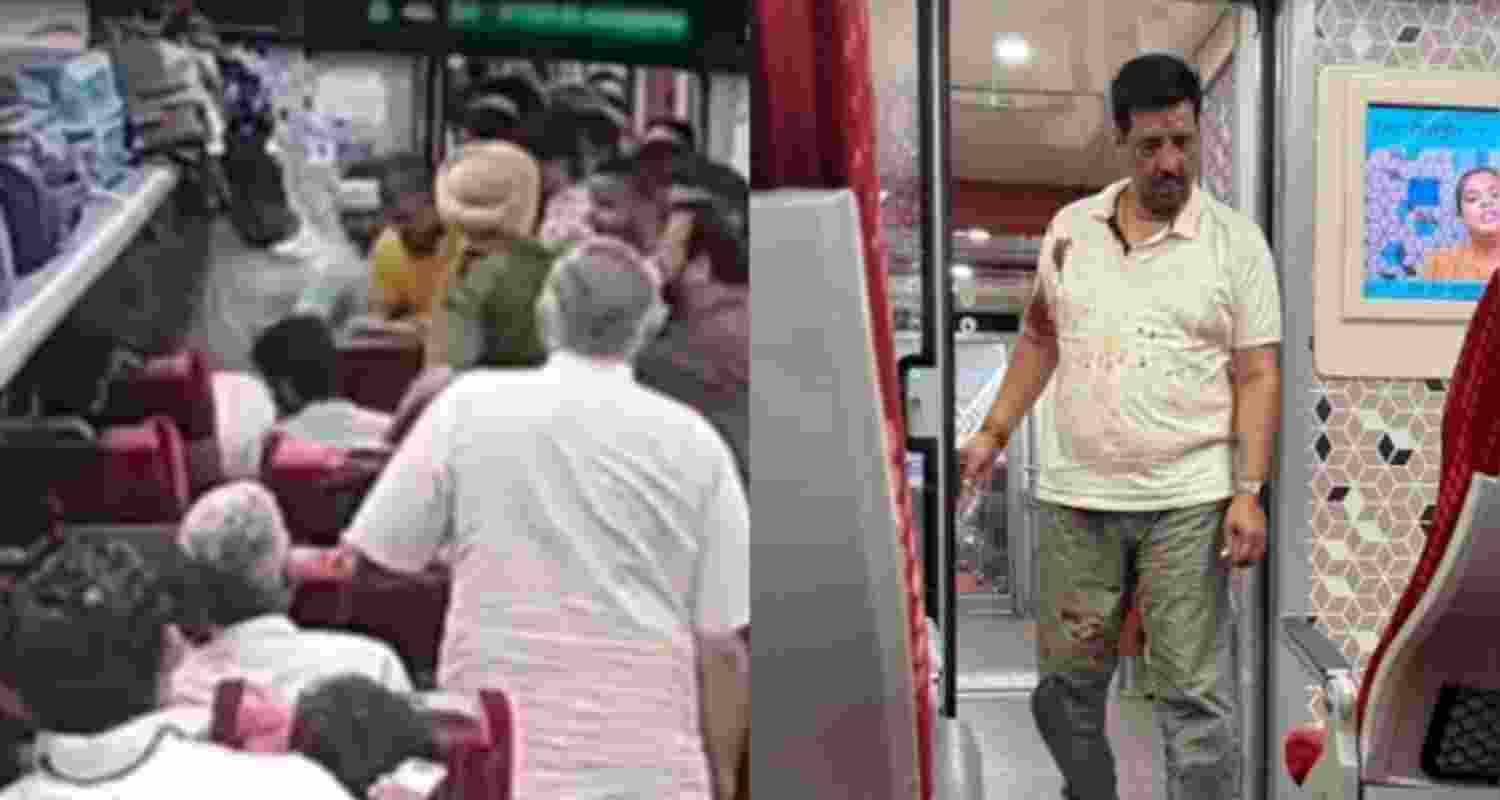 The video grab shows about half a dozen men raining punches on the passenger.