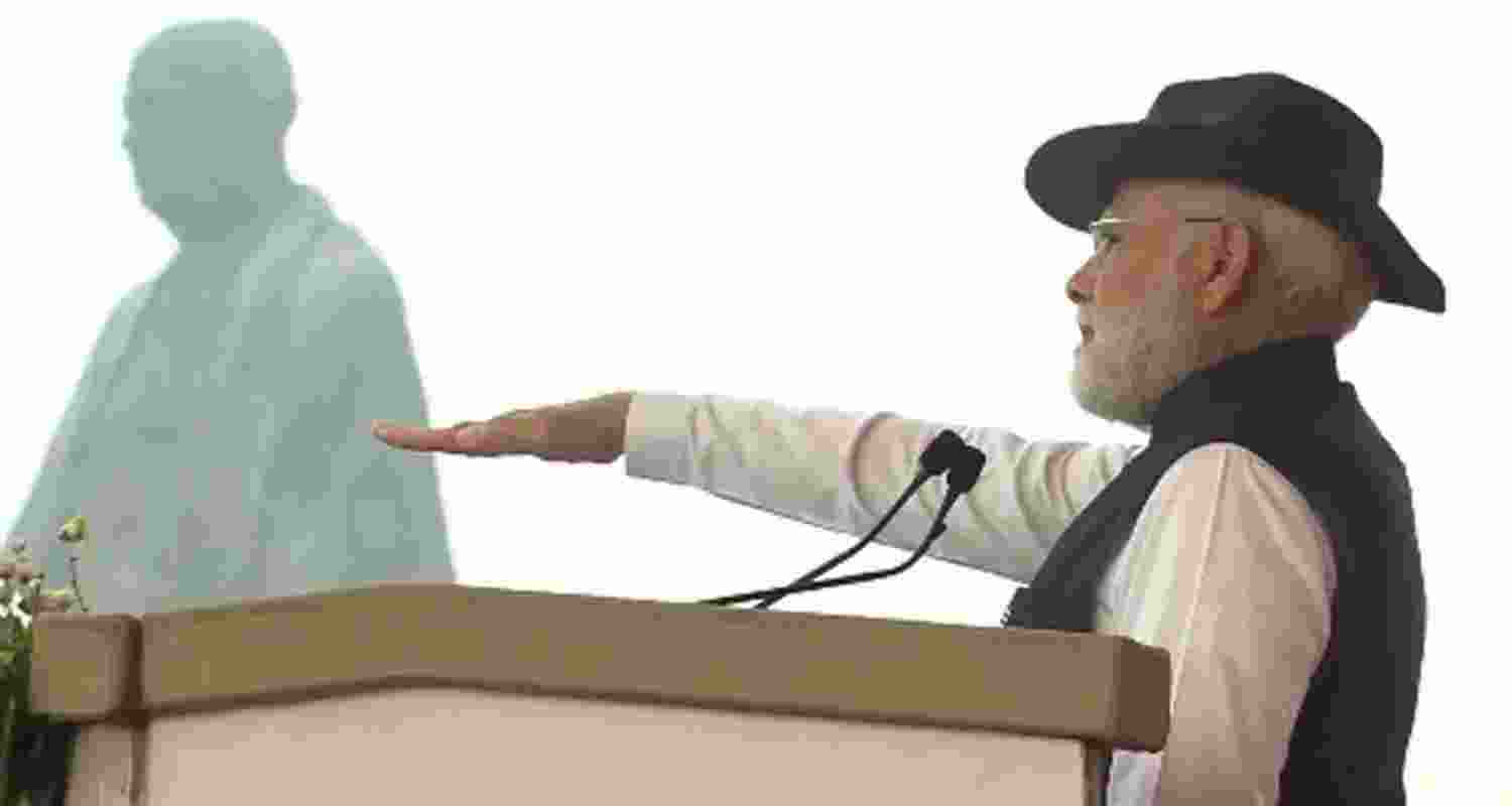 Prime Minister Narendra Modi paying floral tributes to Sardar Vallabhbhai Patel at the Statue Of Unity on Rashtriya Ekta Diwas on Friday.