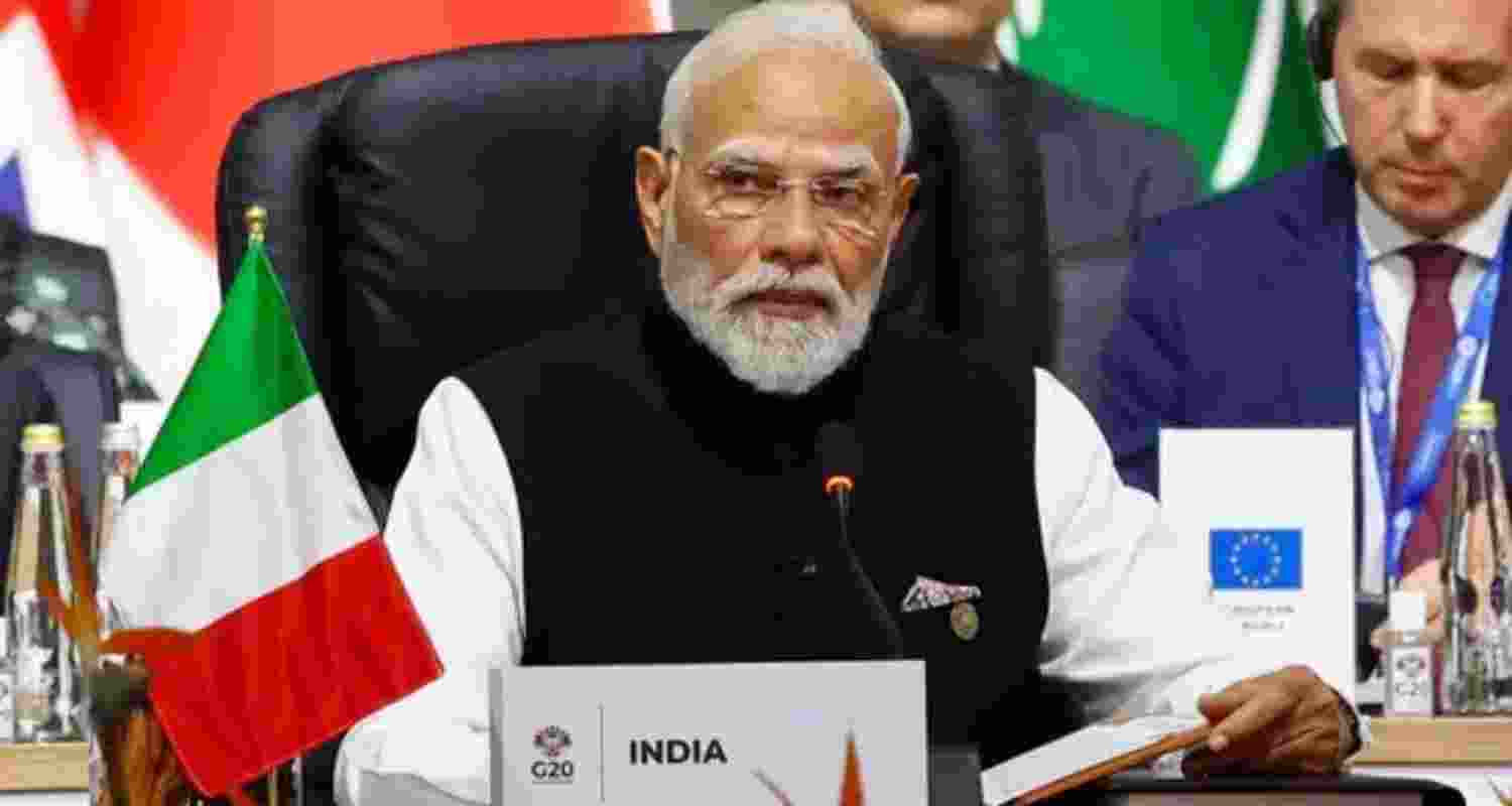 India's Prime Minister Narendra Modi attends a plenary session on the opening day of the G20 Summit, in Johannesburg, South Africa, Saturday. India's Prime Minister Narendra Modi attends a plenary session on the opening day of the G20 Summit, in Johannesburg, South Africa, Saturday.