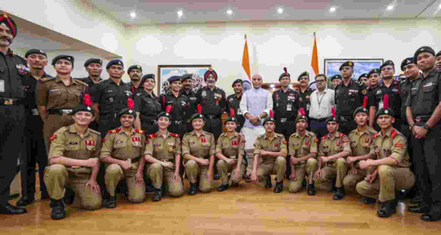 Defence Minister Rajnath Singh on Thursday felicitated members of an expedition team of the National Cadet Corps (NCC) whose members recently summited Mount Everest and successfully unfurled the tricolour there.