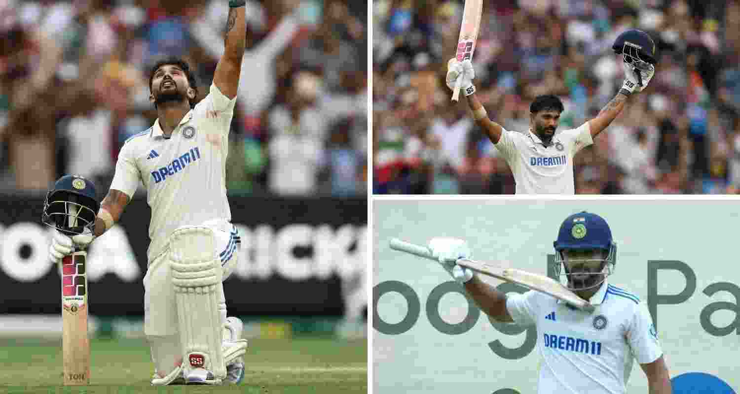 21-year-old Nitish Reddy celebrates his century in style.