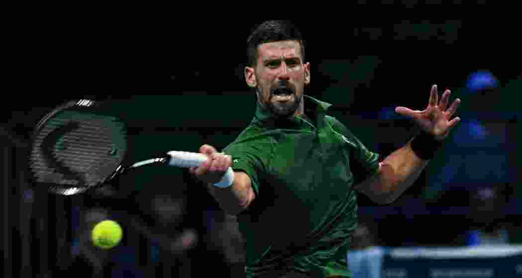 Novak Djokovic strikes a clean forehand during the Athens Open final against Lorenzo Musetti, where he sealed his 101st ATP title and became the oldest Tour champion since 1977.