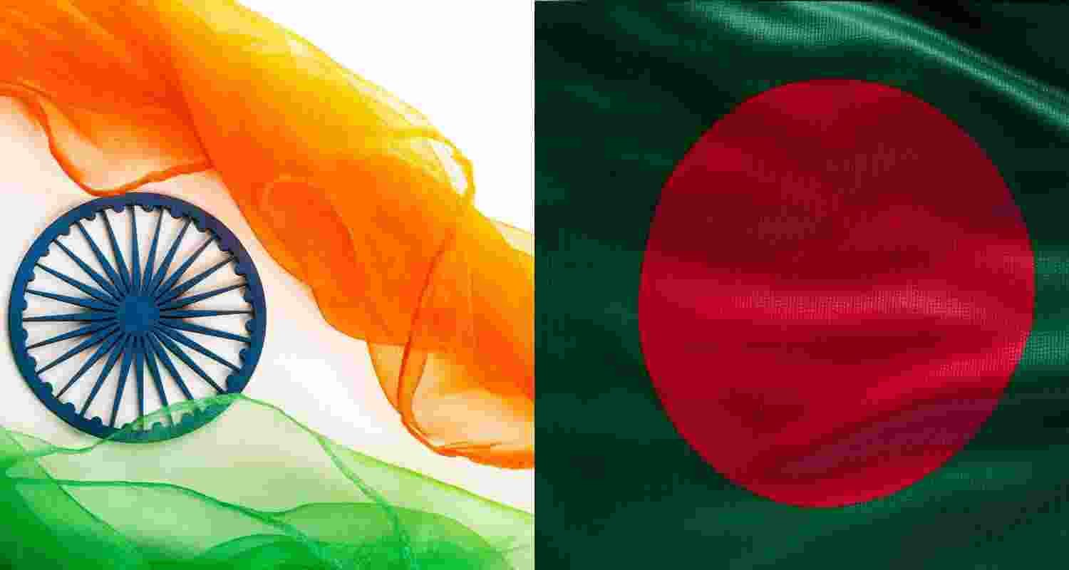Tricolour flag of India with Bangladesh flag. 