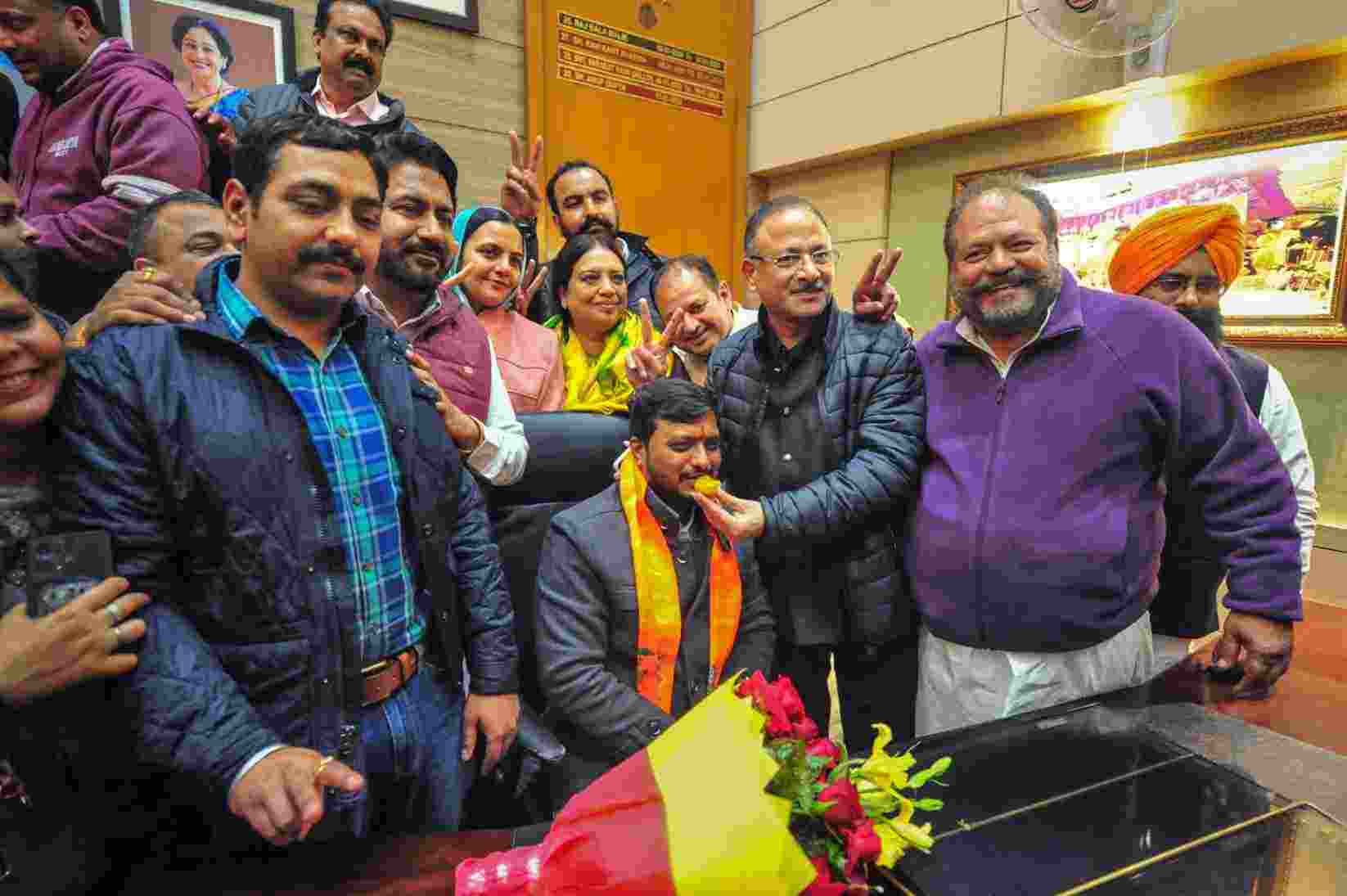 Security intensified during the Chandigarh Mayoral elections at the Municipal Corporation, Tuesday.