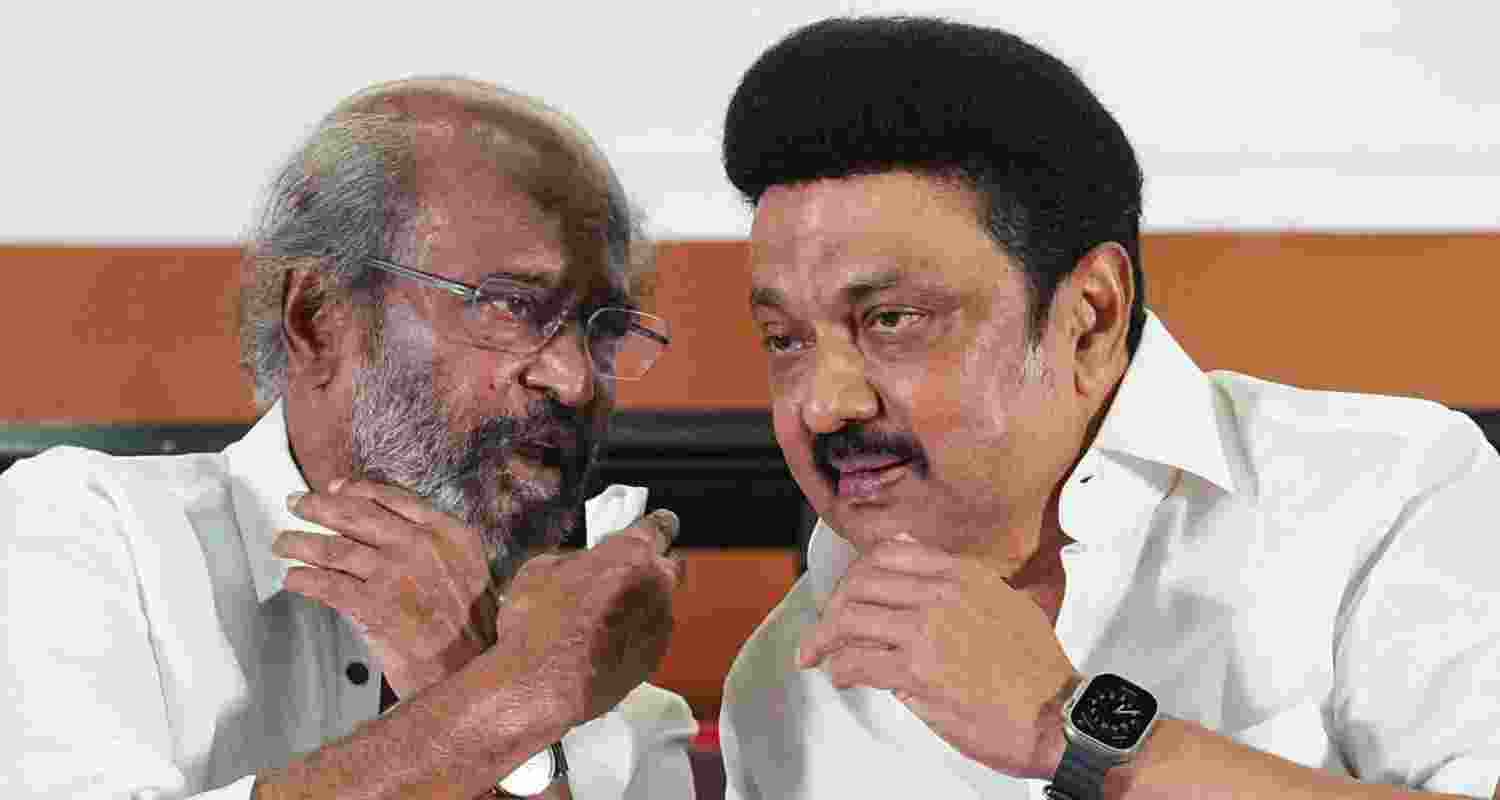 Actor Rajinikanth with Tamil Nadu Chief Minister MK Stalin.