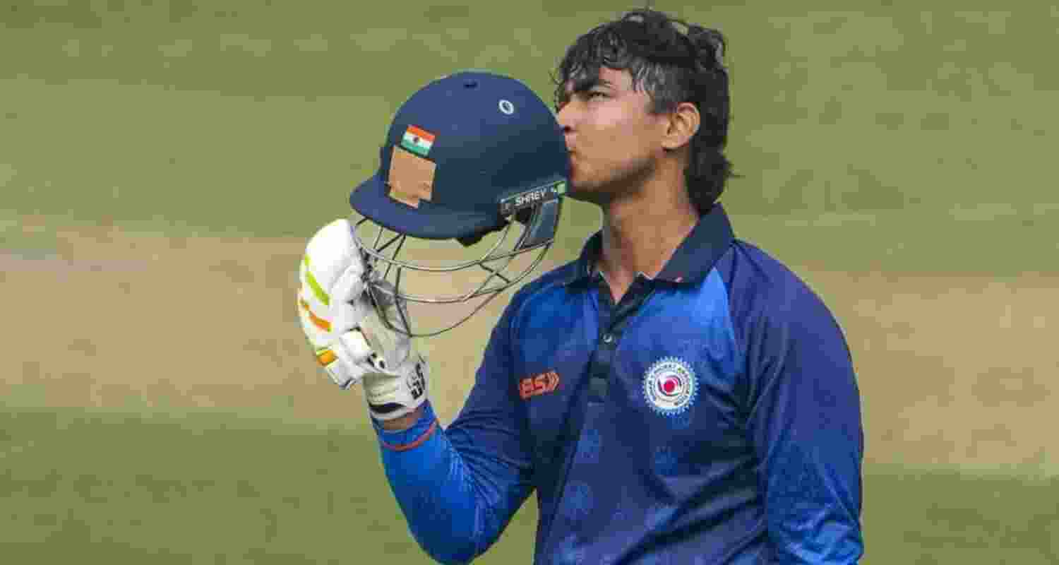 Vaibhav Suryavanshi after hitting the second fastest century in Vijay Hazare Trophy history off 36 balls.
