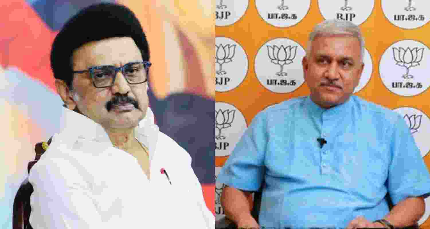 Tamil Nadu Chief Minister MK Stalin (left) and Chief spokesperson of the Tamil Nadu BJP Narayanan Thirupathy. 