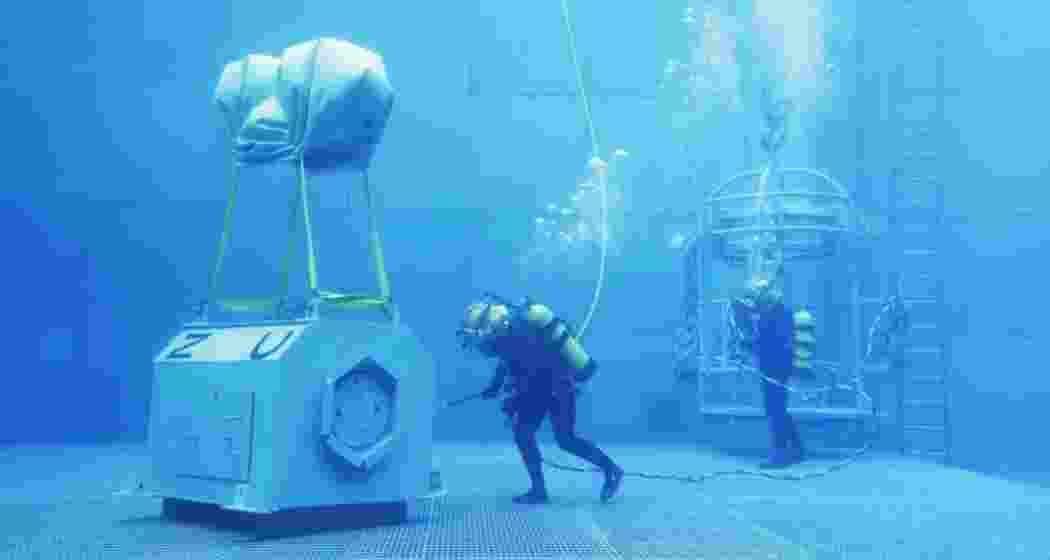 Taiwanese navy divers perform underwater mission during a drill in Kaohsiung City, southern Taiwan on Thursday, Jan. 9, 2025. 