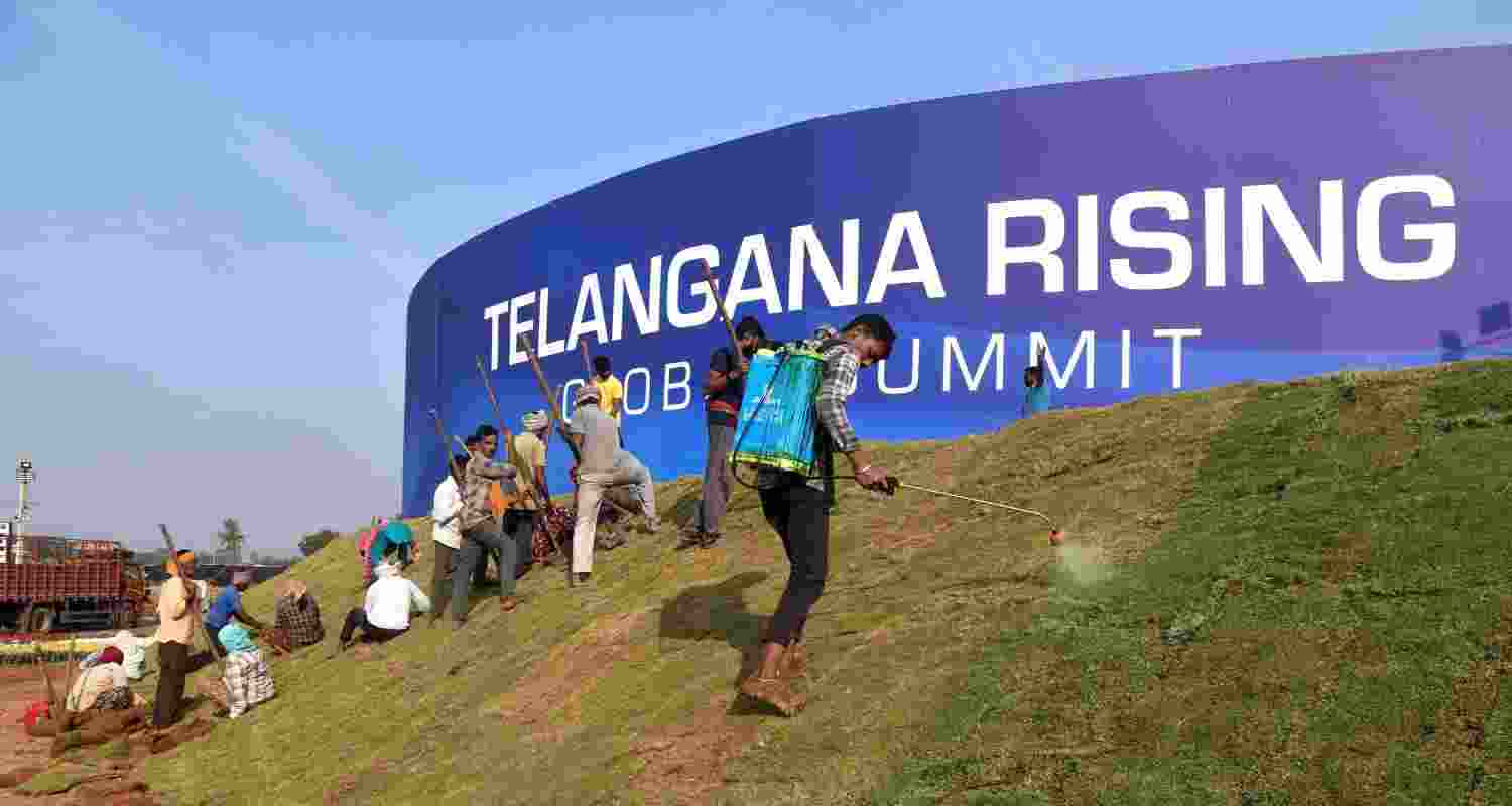 Preparations underway for the Telangana Rising Global Summit 2025, in Hyderabad. Preparations underway for the Telangana Rising Global Summit 2025, in Hyderabad.
