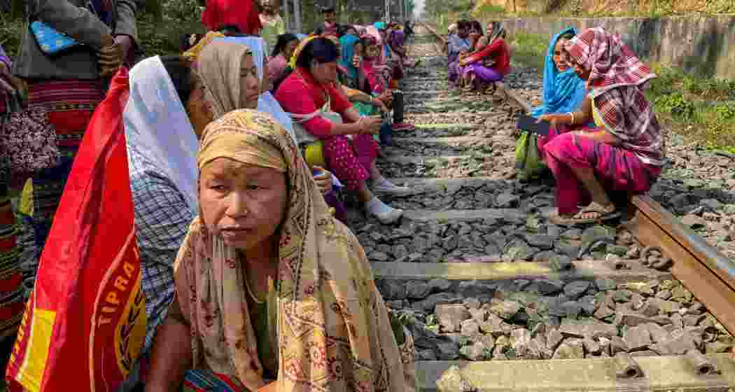 Movement on rail tracks, national highways and state highways in tribal regions remained suspended since morning, due to the blockades put up at several locations on Monday. File Photo.