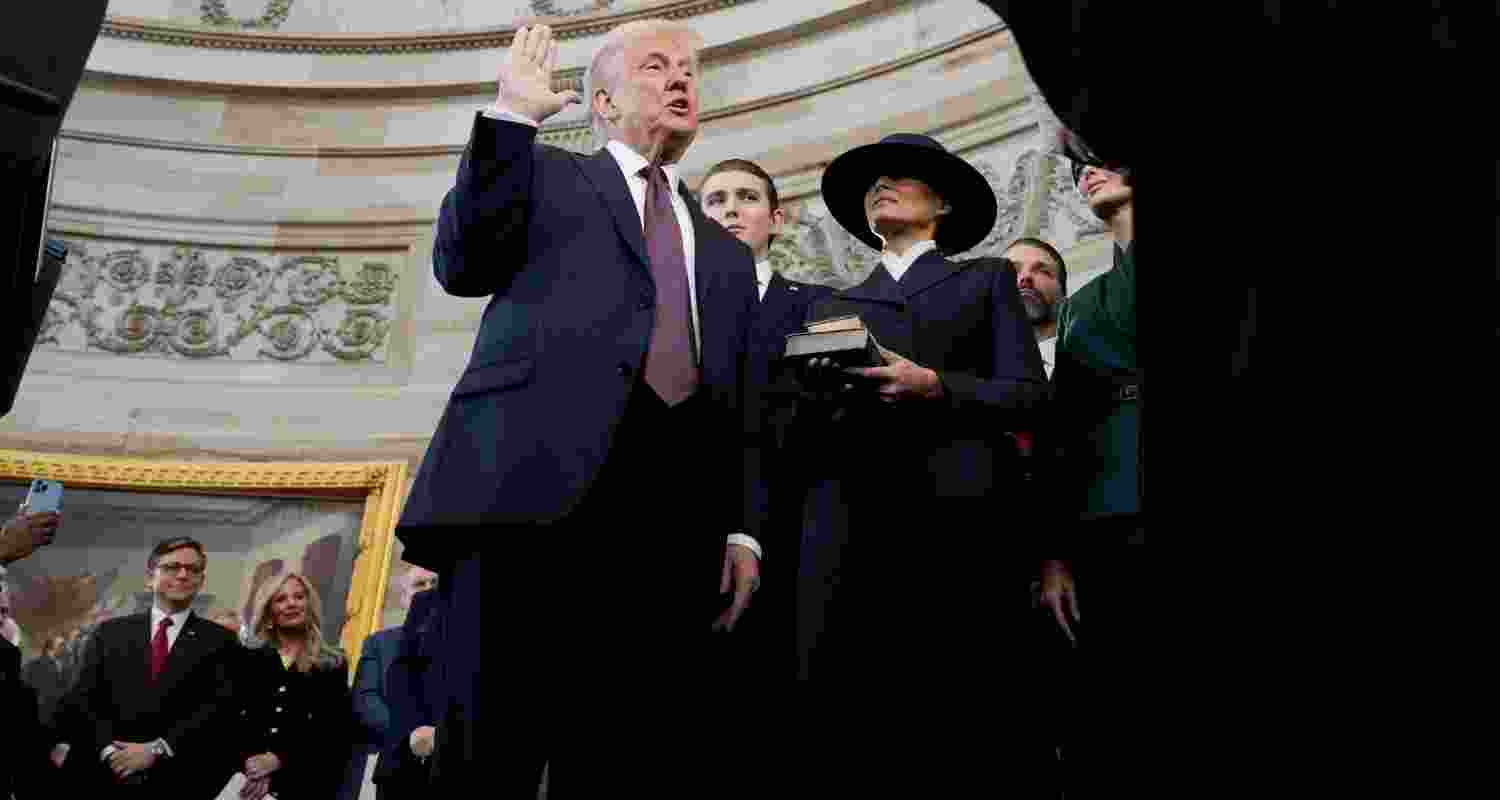 Donald Trump takes oath as US President for the second time. IMage via PTI/AP.