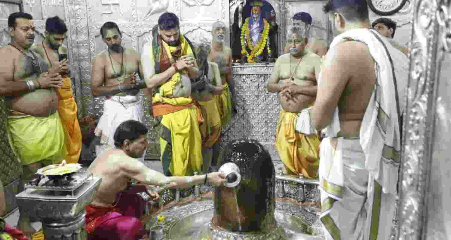 Rudrabhishek performed at Ujjain's Mahakaleshwar temple on first.
