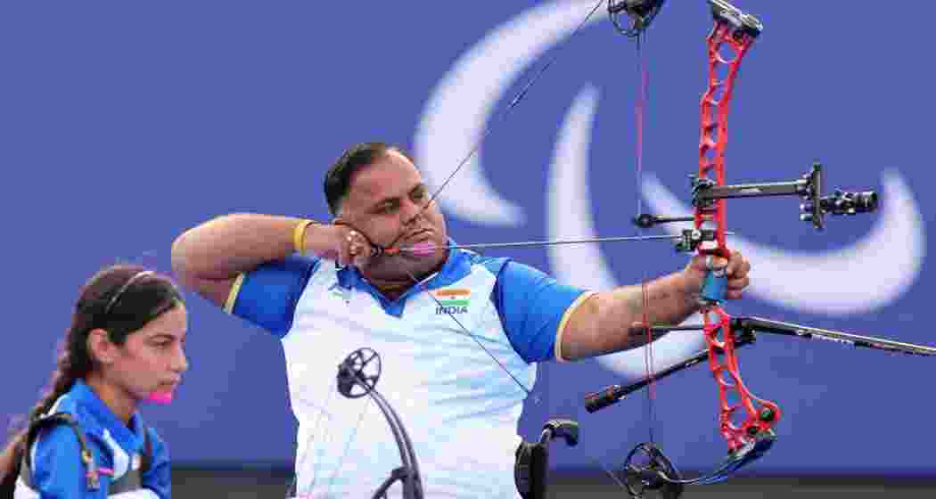 Indian archer duo Sheetal Devi and Rakesh Kumar at mixed team quarterfinals at Paris Para Olympics. 