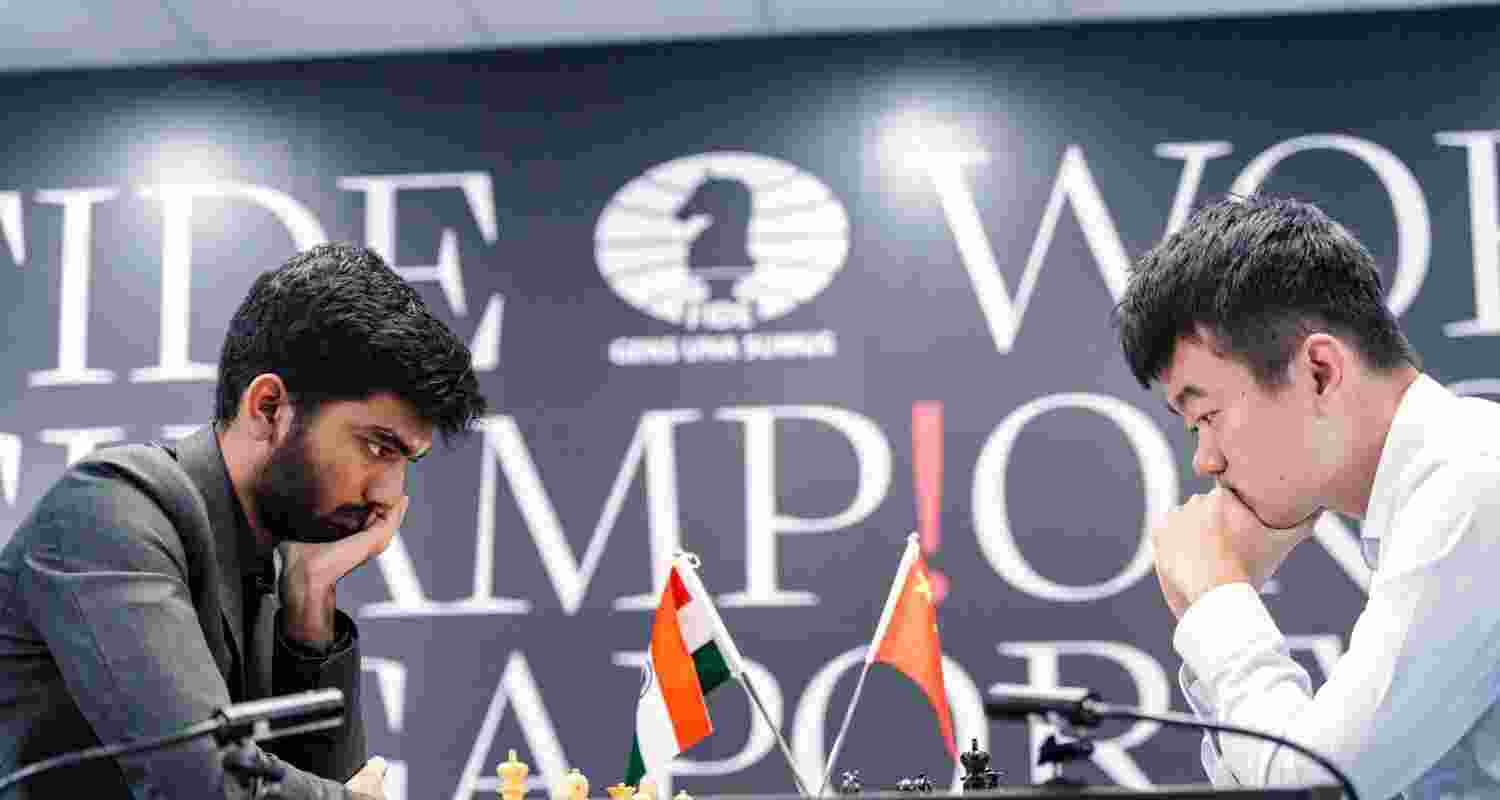 Gukesh and Liren's ninth round ends in a draw. Image: FIDE/X.