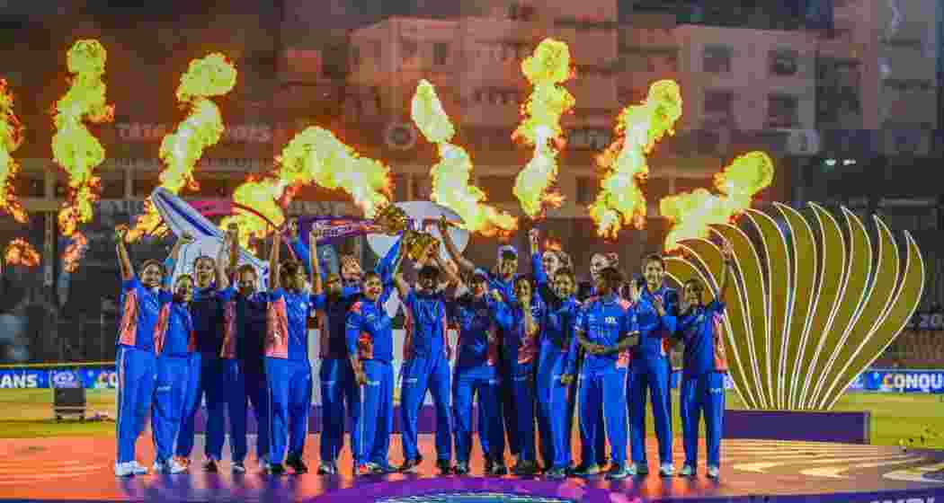 Mumbai Indians celebrate their triumph after winning the 2025 Women’s Premier League earlier this year.