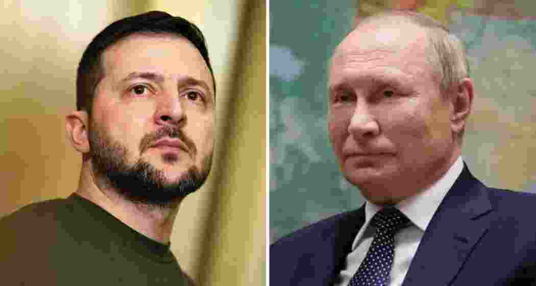 A file photo of Ukrainian President Volodymyr Zelensky and Russian President Vladimir Putin.