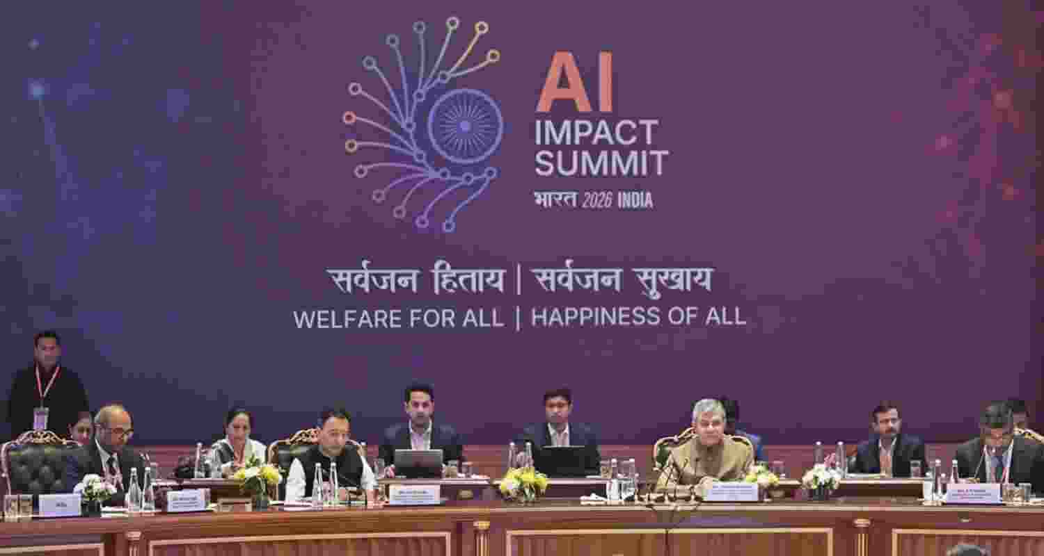 Union Minister Ashwini Vaishnaw with Union Minister of State Jitin Prasada and others at India AI Impact Summit 2026, in New Delhi. 