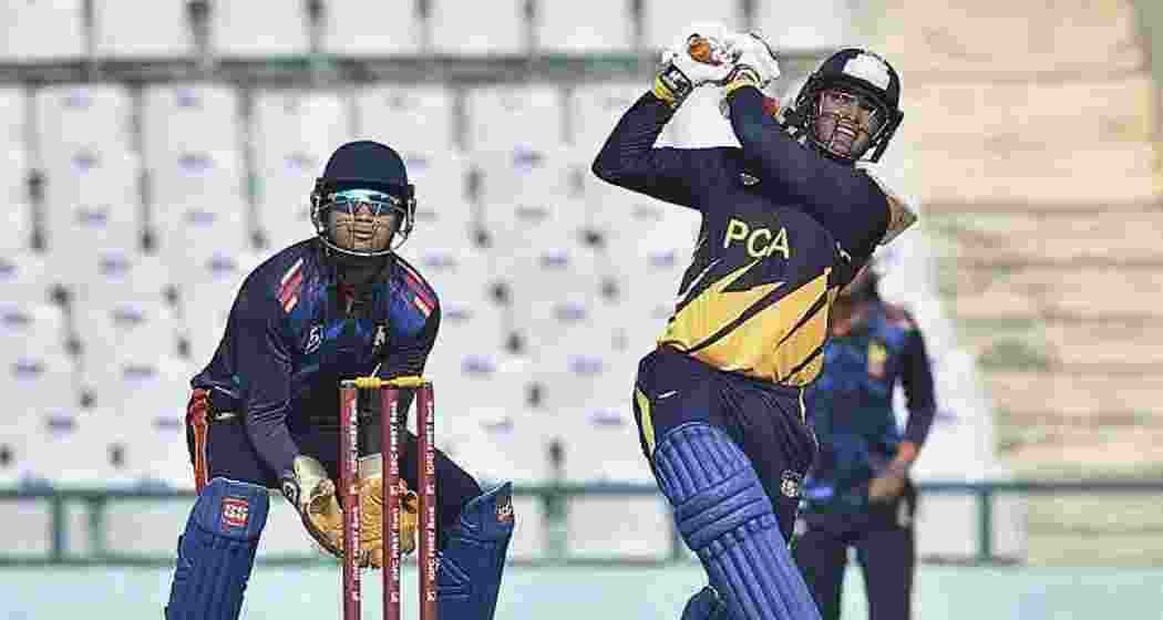 Abhishek Sharma in action during Punjab’s Syed Mushtaq Ali Trophy match against Bengal, where he hit a blistering 12-ball half-century and scored an unbeaten 148.
