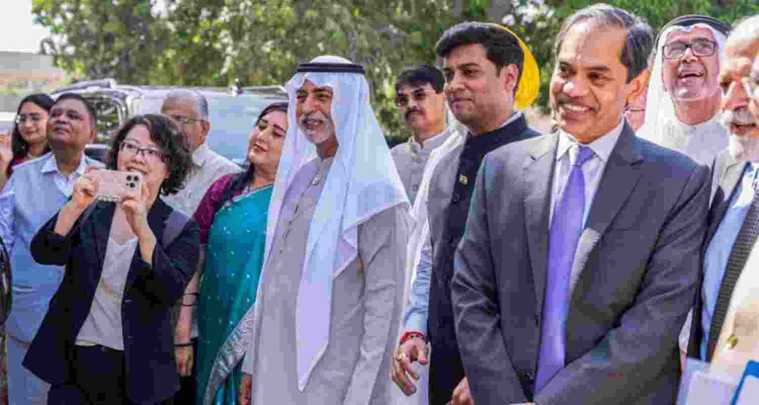A multi-party delegation led by Shiv Sena MP Shrikant Shinde during a meeting with UAE's Minister of Tolerance Sheikh Nahayan Mabarak Al Nahyan in Abu Dhabi. 