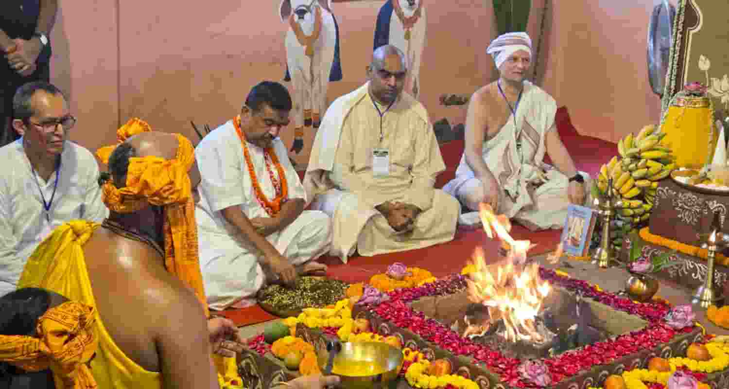 West Bengal CM Suvendu Adhikari during a visit to ISKCON Mayapur temple, in the Nadia district.