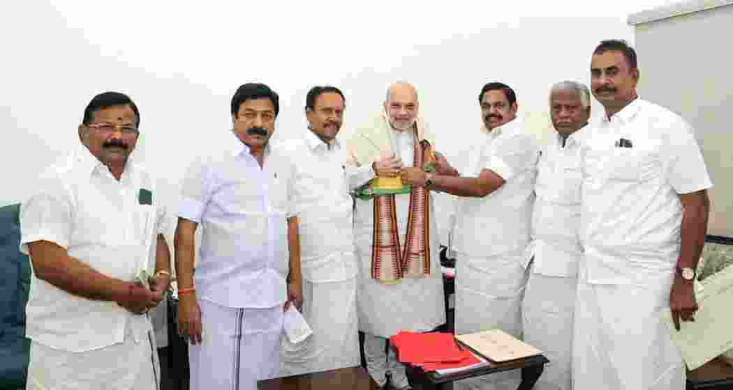 Edappadi K Palaniswami meeting Amit Shah in New Delhi in March 2025. 