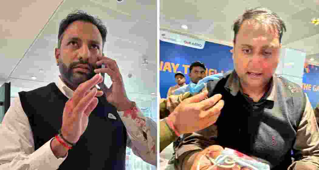 Captain Virender (left), the Air India Express pilot accused of assault on passenger Ankit Dewan (right), at Delhi airport.