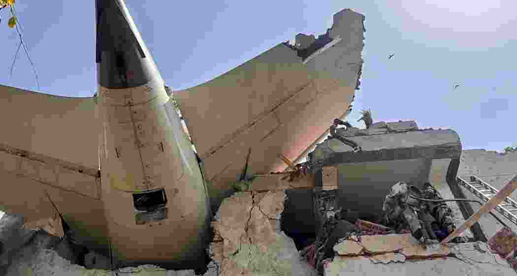 The rear of AI-171 after it crashed on Thursday, June 12 in a residential area near Ahmedabad airport.