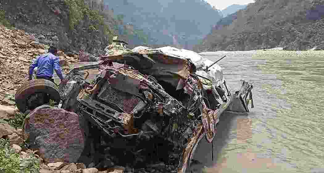 Rescue operation underway after a vehicle fell into a gorge in Uttarakhand's Rudraprayag, Saturday, June 15, 2024. Several passengers feared dead.