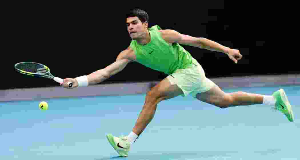  Spain's Carlos Alcaraz in action during his Australian Open semi-final match against Germany's Alexander Zverev. 