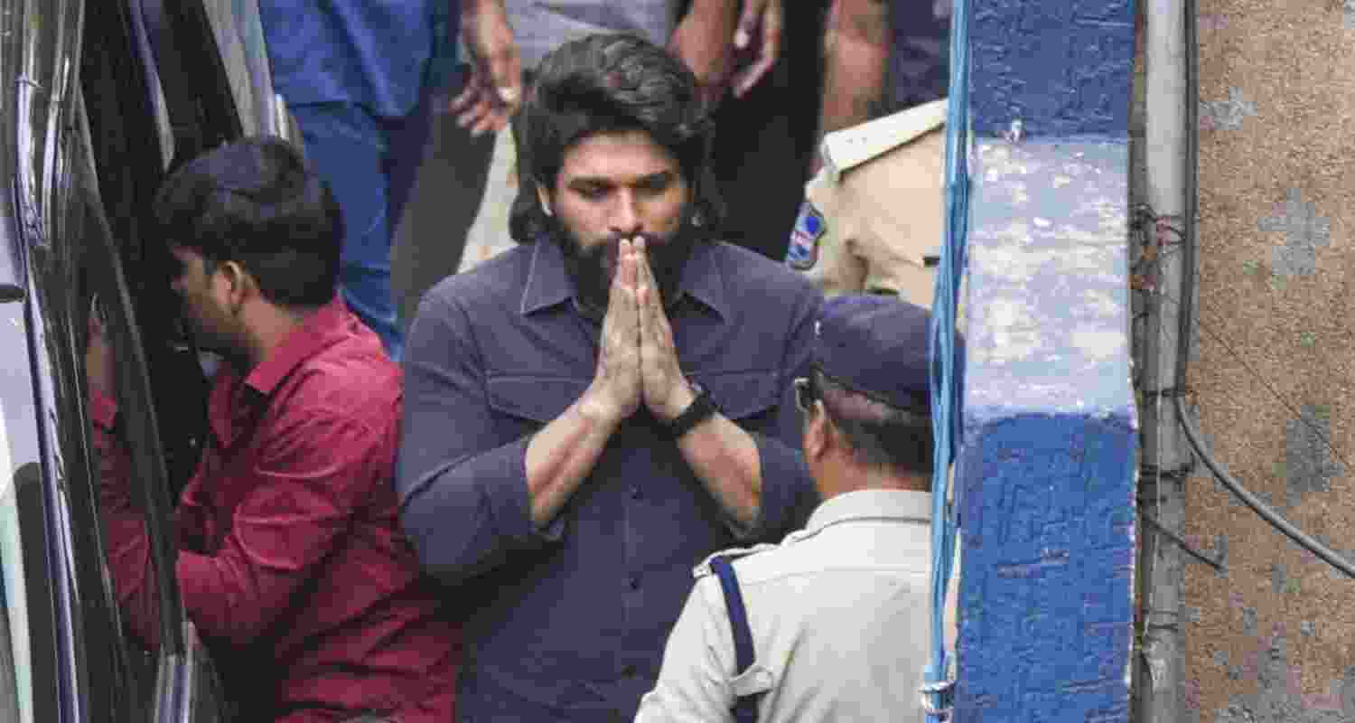 Actor Allu Arjun outside the Chikkadpally police station on Tuesday.