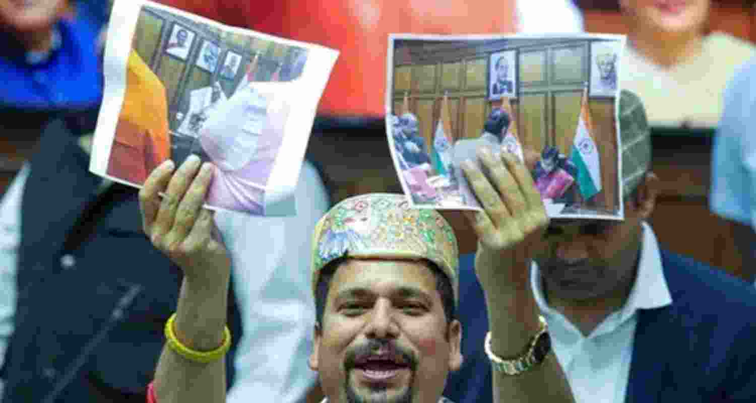 AAP MLA Sanjeev Jha alleges that portraits of B R Ambedkar, Bhagat Singh were removed from Delhi CM Rekha Gupta's office. 