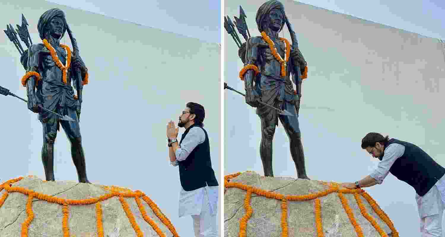  Former Union Minister and BJP MP Anurag Singh Thakur pays tributes to tribal icon and freedom fighter Birsa Munda in Deoghar on Friday. 