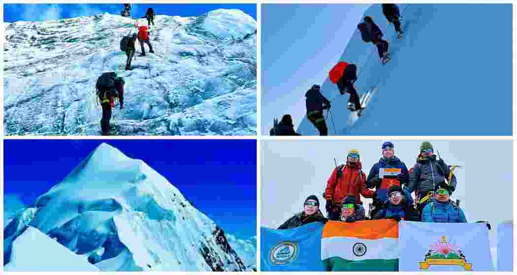 NIMAS Team celebrates at the summit of the newly named 'Tsangyang Gyatso Peak' (20,942 ft) in Arunachal Pradesh, honouring the legacy of the 6th Dalai Lama.