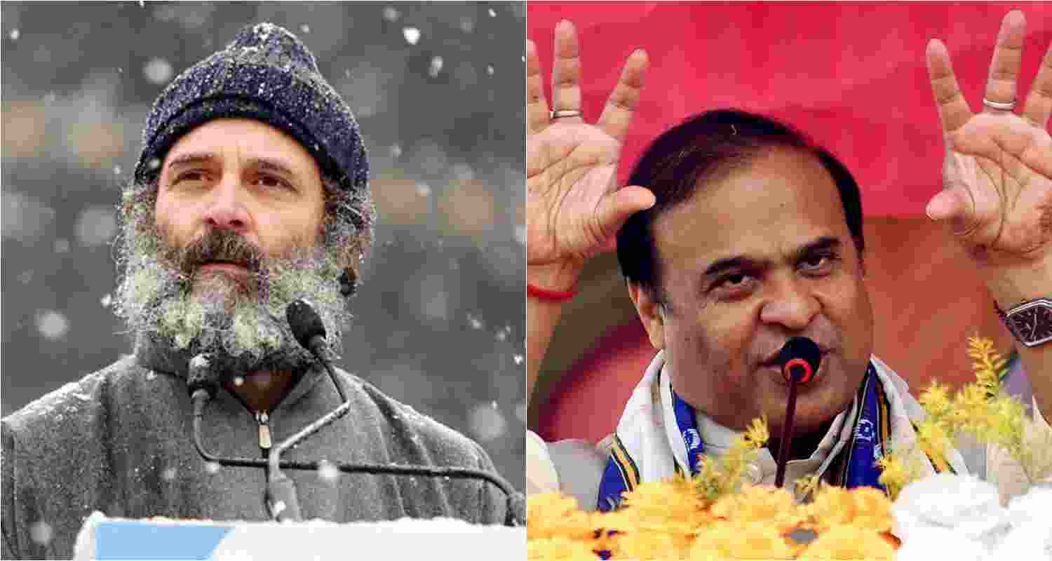 Congress leader Rahul Gandhi (L) Assam Chief Minister Himanta Biswa Sarma (R).