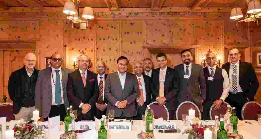 Assam Chief Minister Himanta Biswa Sarma engages with global business leaders during a dinner reception on the sidelines of the World Economic Forum Annual Meeting in Davos.