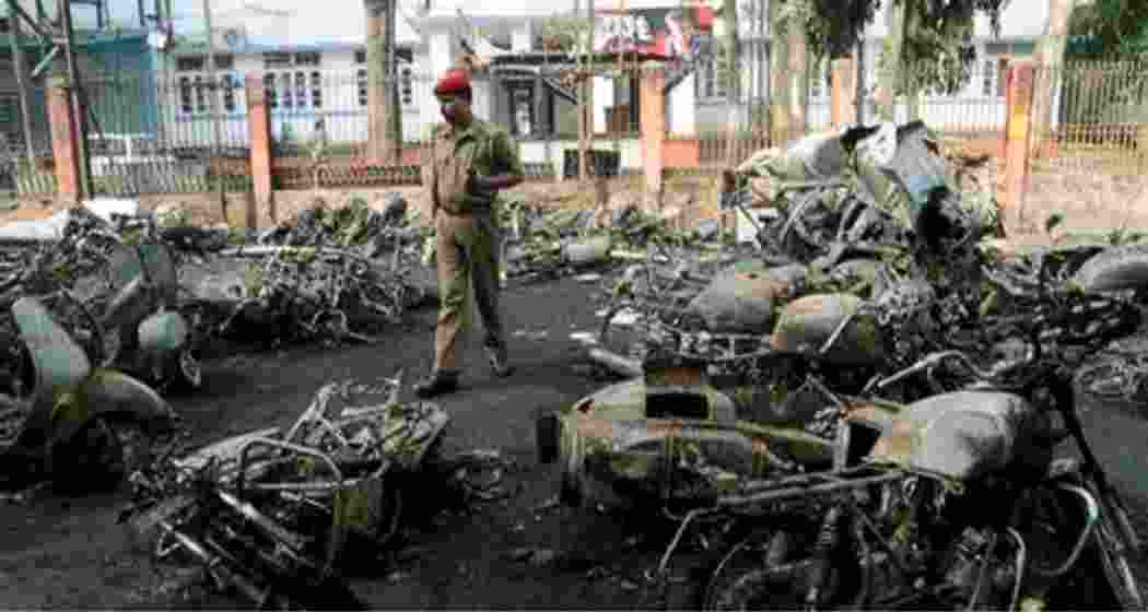 A scene from the 2008 Assam serial bombings that killed 88 people and injured over 500 across Guwahati, Kokrajhar, Barpeta Road and Bongaigaon.
