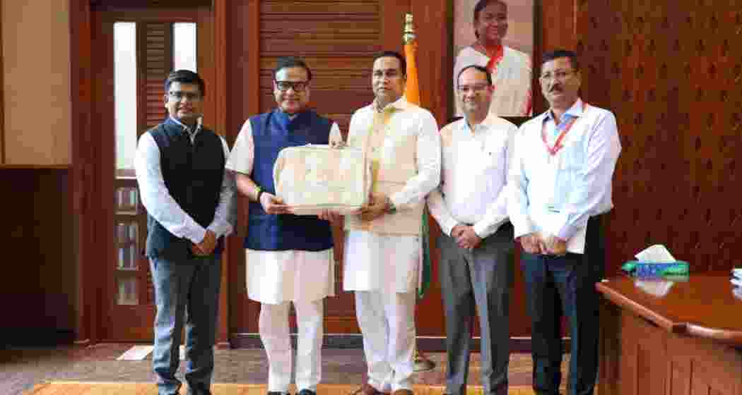 Assam Chief Minister Himanta Biswa Sarma, Finance Minister Jayanta Malla Baruah, Assembly Speaker Biswajit Daimary and cabinet ministers pose with copies of the 2026-27 State Budget after it was tabled in the Legislative Assembly in Guwahati on Friday.